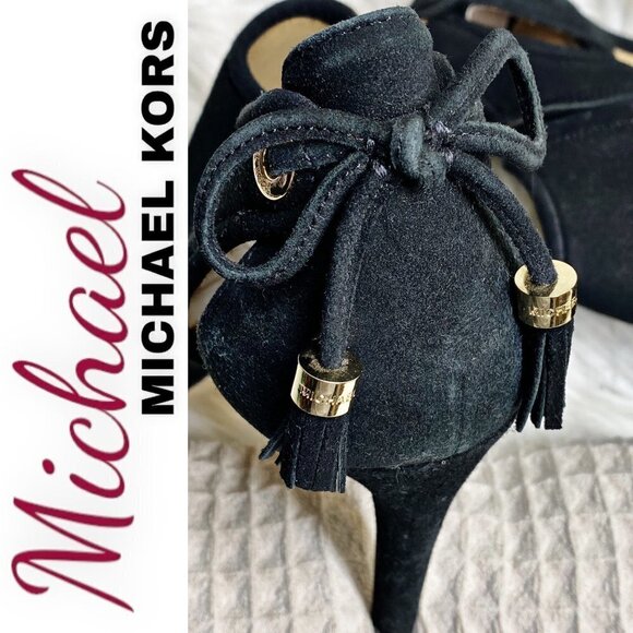 MICHAEL MICHAEL KORS Black Jennings Suede Open Toe Stiletto Booties, Size 8.5 - Picture 10 of 10